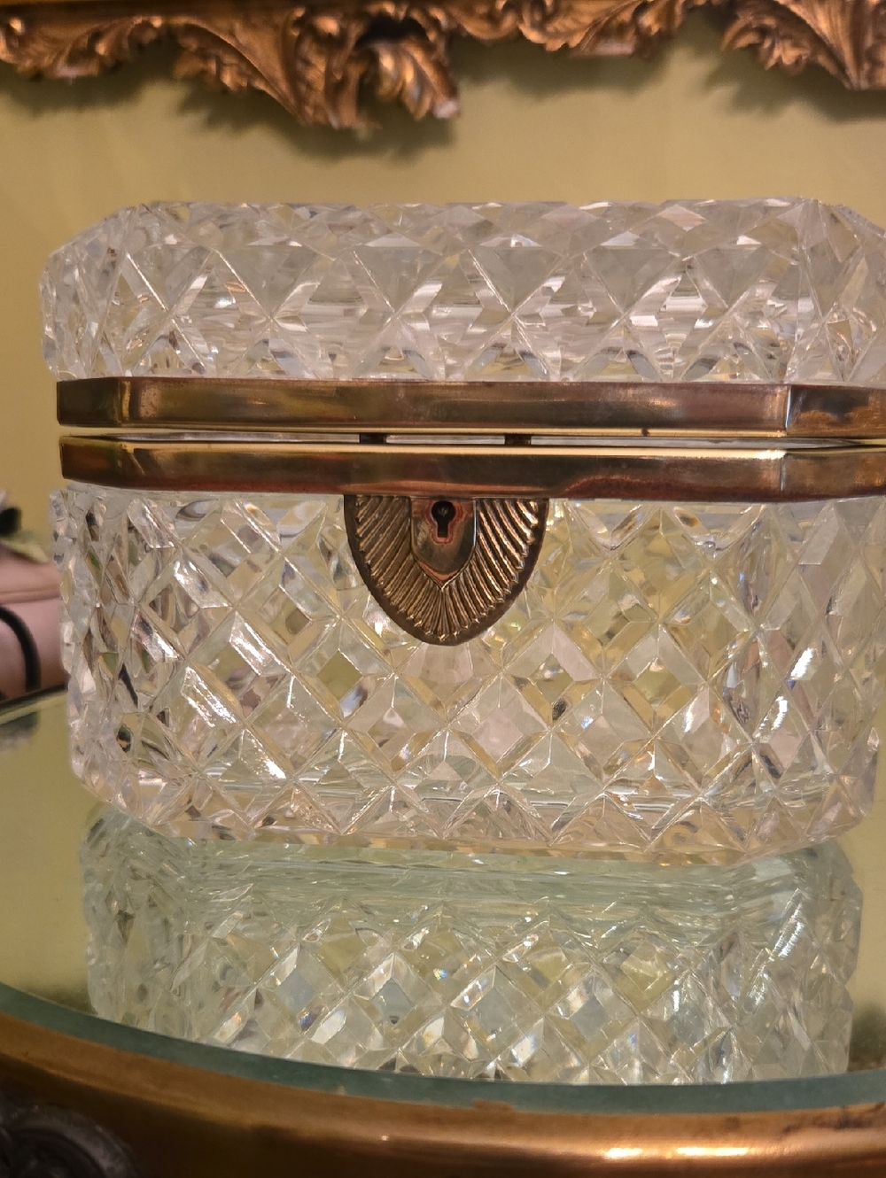 Clear Cut Glass Trinket Box with Gold-Tone Accent